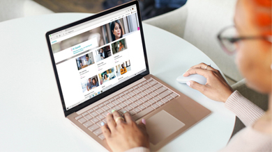 Woman working on laptop computer