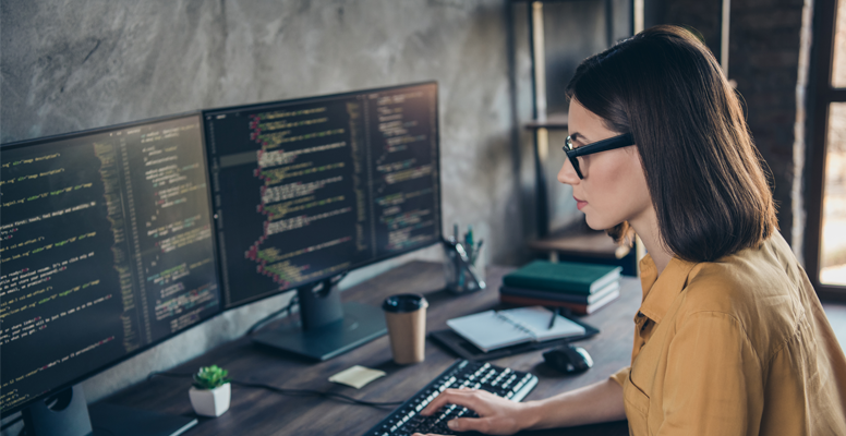 A lady working on a computer