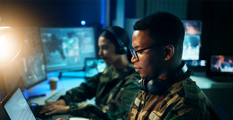 Military control room computer soldier desk
