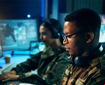 Military control room computer soldier desk
