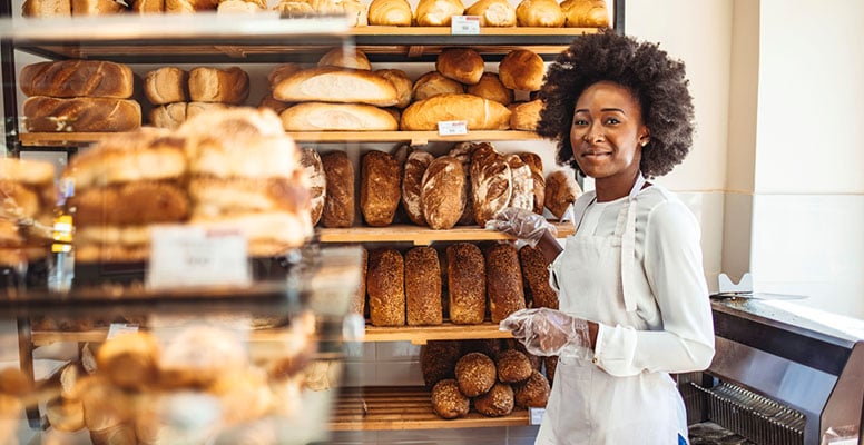 Woman standing in the food shop