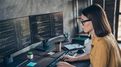 A lady working on a computer