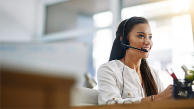Customer service virtual assistant happy woman