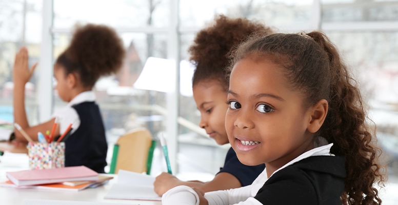 Cute girls in classroom